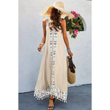 Asymmetric Hem Tassel Sleeveless Print Full Dress - MVTFASHION.COM