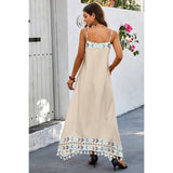 Asymmetric Hem Tassel Sleeveless Print Full Dress - MVTFASHION.COM