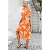 Asymmetric Neck Floral Color Block Puff Dress - MVTFASHION.COM