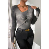 Asymmetrical Neck Knit Elastic Fit Solid Sweater - MVTFASHION.COM