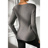 Asymmetrical Neck Knit Elastic Fit Solid Sweater - MVTFASHION.COM