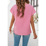 Bat Sleeves V Neck Lace Trim Loose Fit Shirt - MVTFASHION.COM