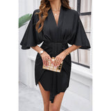 Bate Sleeves V Neck Ruched V Neck Fit Dress - MVTFASHION.COM