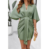 Bate Sleeves V Neck Ruched V Neck Fit Dress - MVTFASHION.COM