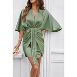 Bate Sleeves V Neck Ruched V Neck Fit Dress - MVTFASHION.COM