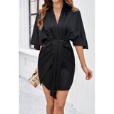 Bate Sleeves V Neck Ruched V Neck Fit Dress - MVTFASHION.COM