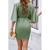 Bate Sleeves V Neck Ruched V Neck Fit Dress - MVTFASHION.COM