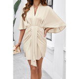 Bate Sleeves V Neck Ruched V Neck Fit Dress - MVTFASHION.COM