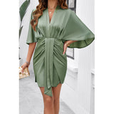 Bate Sleeves V Neck Ruched V Neck Fit Dress - MVTFASHION.COM