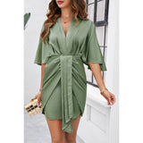 Bate Sleeves V Neck Ruched V Neck Fit Dress - MVTFASHION.COM