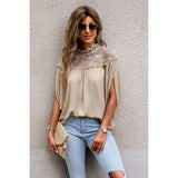 Boho Floral Mesh Lace Solid Blouse - MVTFASHION.COM