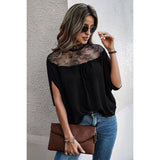 Boho Floral Mesh Lace Solid Blouse - MVTFASHION.COM