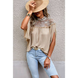 Boho Floral Mesh Lace Solid Blouse - MVTFASHION.COM