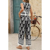 Boho Print Two Piece Sleeveless Button Lace Trim Set - MVTFASHION.COM