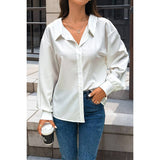 Button Down Loose Solid Silk Long Sleeves Blouse - MVTFASHION.COM