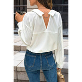 Button Down Loose Solid Silk Long Sleeves Blouse - MVTFASHION.COM