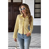 Button Down Striped Slim Fit Long Sleeve Blouse - MVTFASHION.COM