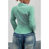 Button Down Striped Slim Fit Long Sleeve Blouse - MVTFASHION.COM