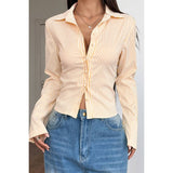 Button Down Striped Slim Fit Long Sleeve Blouse - MVTFASHION.COM