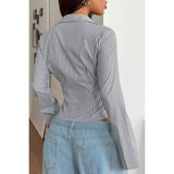 Button Down Striped Slim Fit Long Sleeve Blouse - MVTFASHION.COM