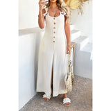 Button Front Knotted Strap Wide Leg Jumpsuit - MVTFASHION.COM