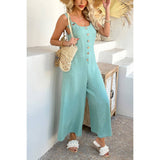 Button Front Knotted Strap Wide Leg Jumpsuit - MVTFASHION.COM