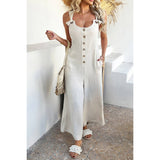 Button Front Knotted Strap Wide Leg Jumpsuit - MVTFASHION.COM