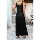 Button Front Knotted Strap Wide Leg Jumpsuit - MVTFASHION.COM