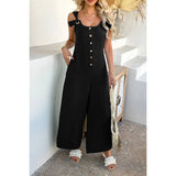 Button Front Knotted Strap Wide Leg Jumpsuit - MVTFASHION.COM