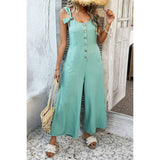Button Front Knotted Strap Wide Leg Jumpsuit - MVTFASHION.COM