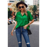 Button Front Open Pocket Solid Blouse - MVTFASHION.COM