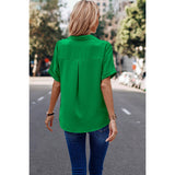 Button Front Open Pocket Solid Blouse - MVTFASHION.COM