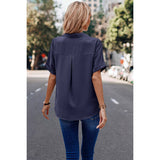 Button Front Open Pocket Solid Blouse - MVTFASHION.COM