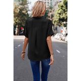 Button Front Open Pocket Solid Blouse - MVTFASHION.COM