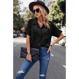 Button Front Open Pocket Solid Blouse - MVTFASHION.COM