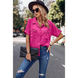 Button Front Open Pocket Solid Blouse - MVTFASHION.COM