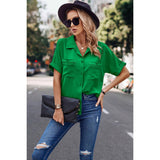 Button Front Open Pocket Solid Blouse - MVTFASHION.COM