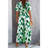 Button Geometric Print Belted Wide Leg Jumpsuit - MVTFASHION.COM