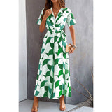 Button Geometric Print Belted Wide Leg Jumpsuit - MVTFASHION.COM