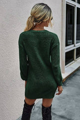 Button Solid Knit Long Sleeve Dress - MVTFASHION.COM