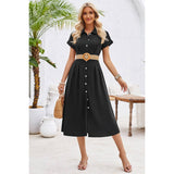 Button Up Solid Front Open Cut Out Fit Dress - MVTFASHION.COM