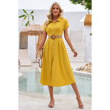 Button Up Solid Front Open Cut Out Fit Dress - MVTFASHION.COM