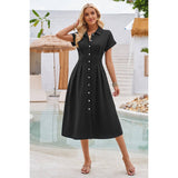 Button Up Solid Front Open Cut Out Fit Dress - MVTFASHION.COM