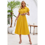 Button Up Solid Front Open Cut Out Fit Dress - MVTFASHION.COM