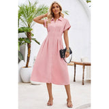 Button Up Solid Front Open Cut Out Fit Dress - MVTFASHION.COM