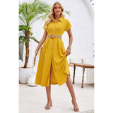 Button Up Solid Front Open Cut Out Fit Dress - MVTFASHION.COM