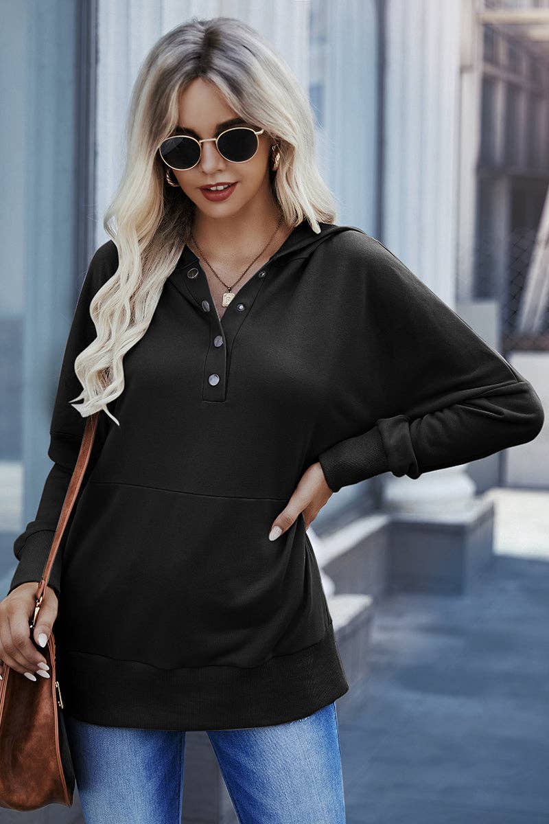 Button V - Neck Pocket Hoodie - MVTFASHION.COM