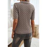 Cable Knit V Neck Short Sleeve Polo Collar Sweater - MVTFASHION.COM