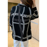 Chain Print Drop Shoulder Loose Fit Blouse - MVTFASHION.COM