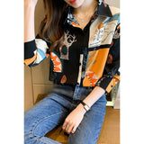 Chain Print Drop Shoulder Loose Fit Blouse - MVTFASHION.COM